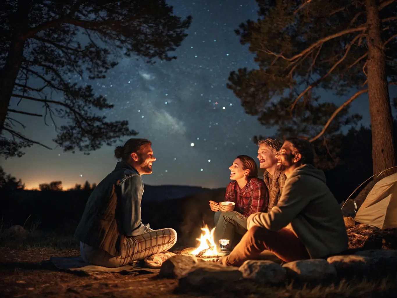 A vibrant scene from a community hunting event, showcasing participants sharing stories and celebrating their hunting heritage.